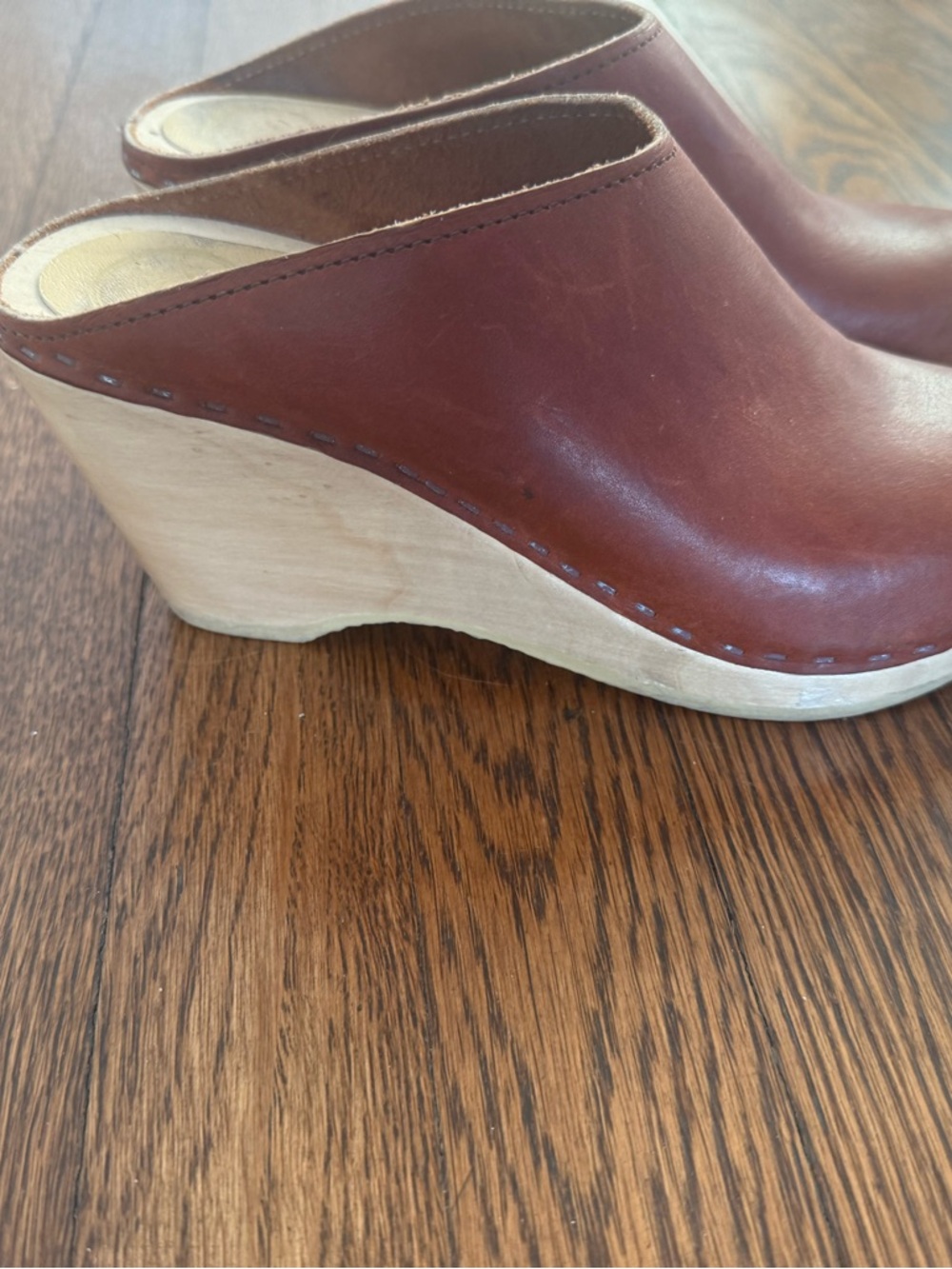 No. 6 Brown Leather wedge clog 36